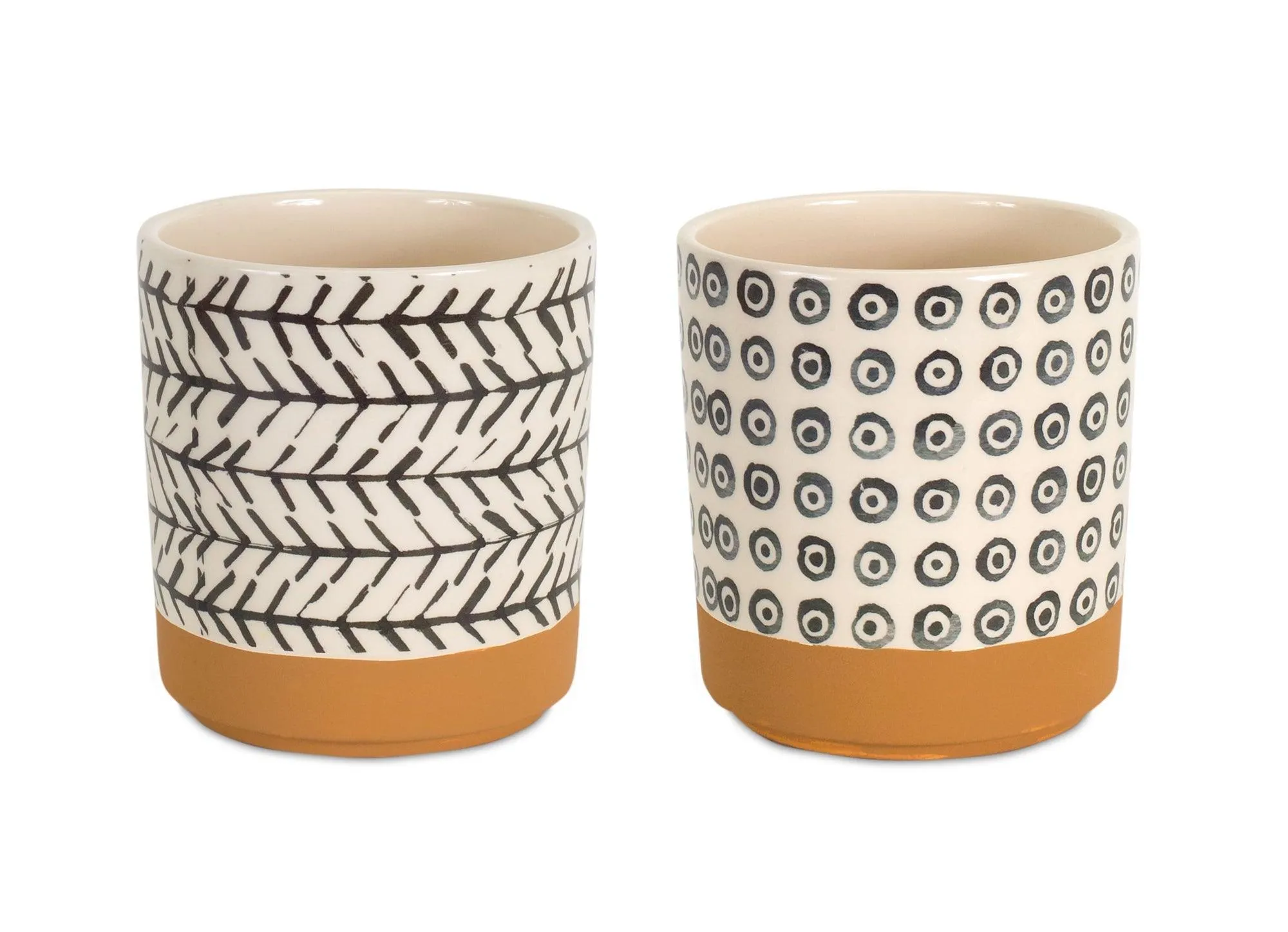 Geometric Patterned Pot with Terra Cotta Accent (Set of 4)