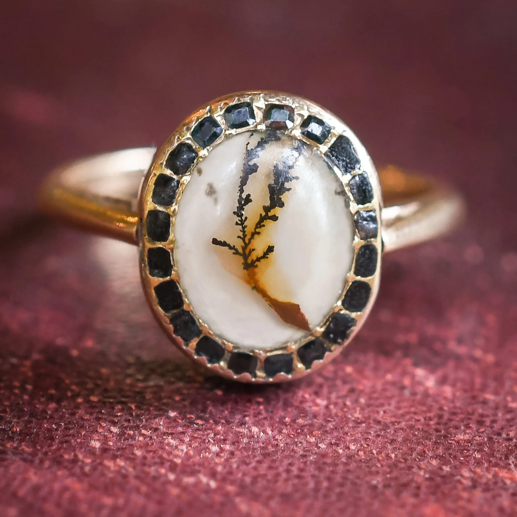 Georgian Dendritic Agate & Sapphire Cluster Ring