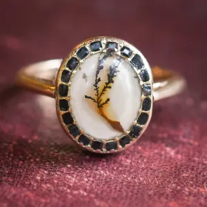 Georgian Dendritic Agate & Sapphire Cluster Ring