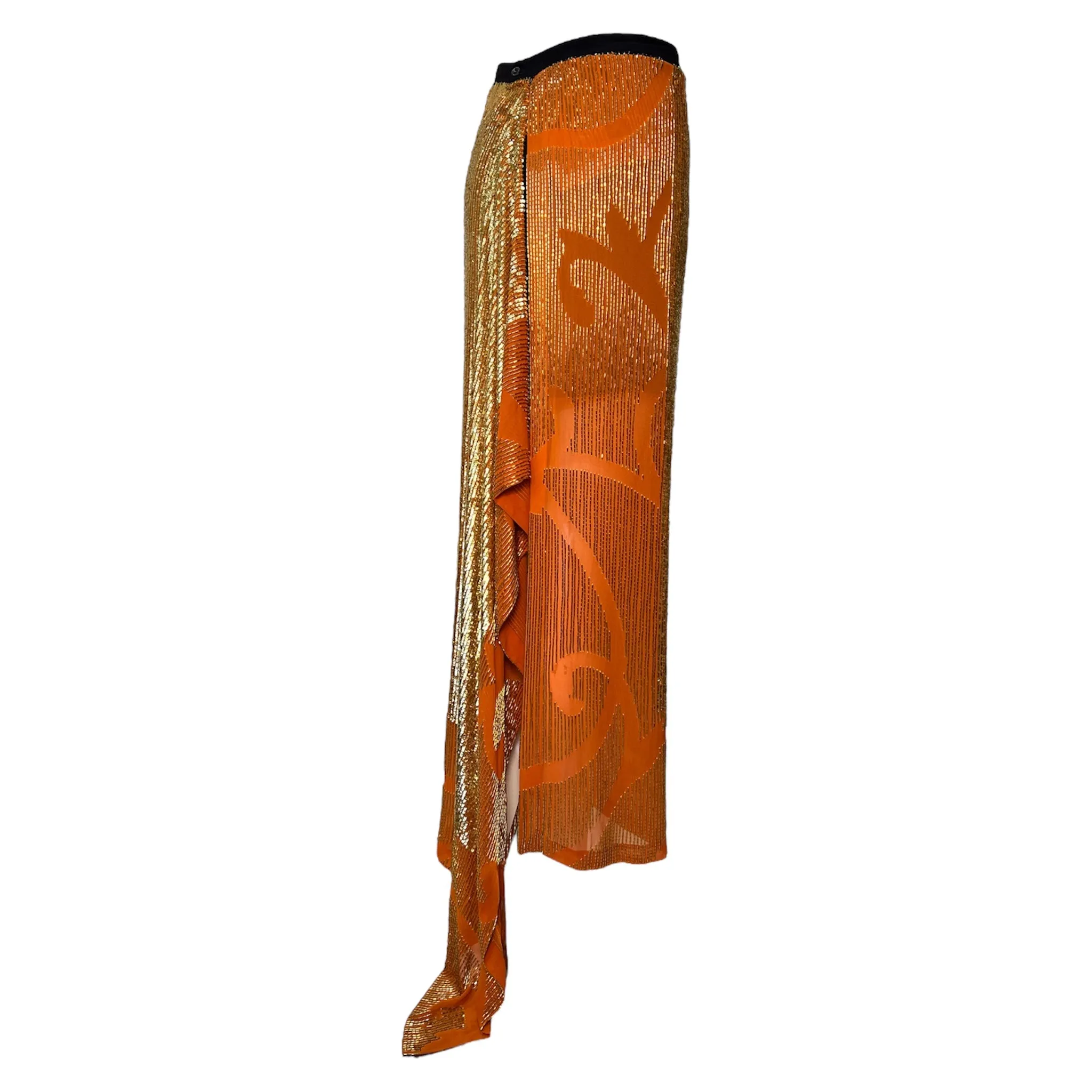 Gianfranco Ferré Gold Sunset Sequined and Beaded Asymmetrical Maxi Skirt