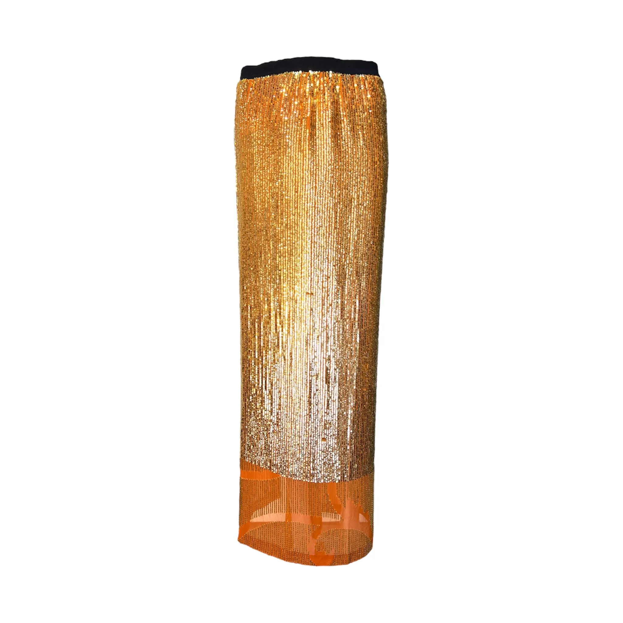 Gianfranco Ferré Gold Sunset Sequined and Beaded Asymmetrical Maxi Skirt