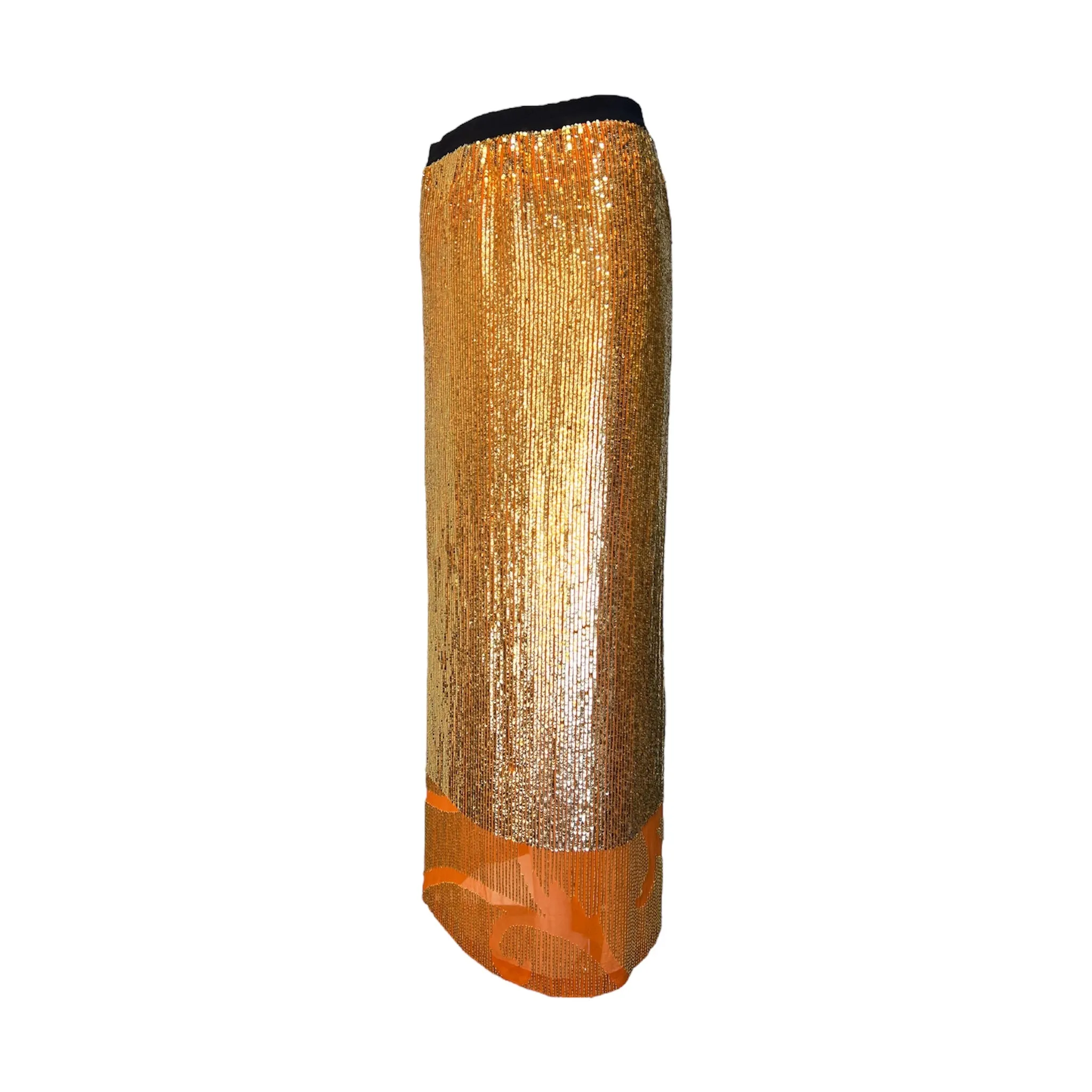 Gianfranco Ferré Gold Sunset Sequined and Beaded Asymmetrical Maxi Skirt