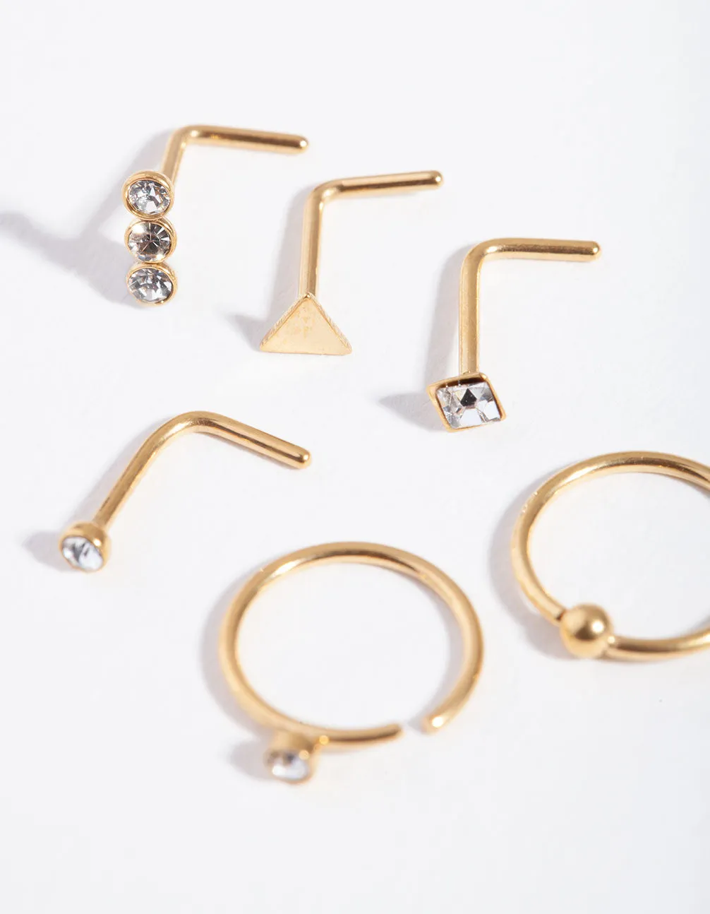 Gold Geometric Diamante Nose 6-Pack