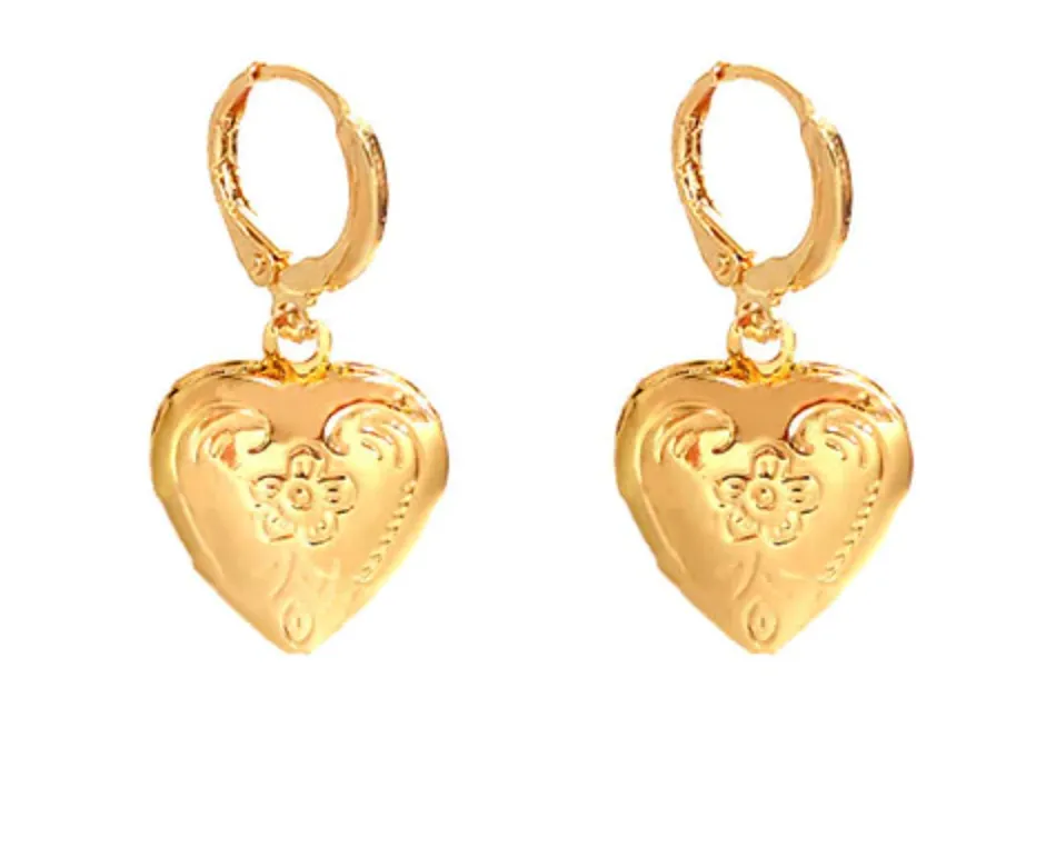 Gold Heart Locket Huggies Hoop Earrings