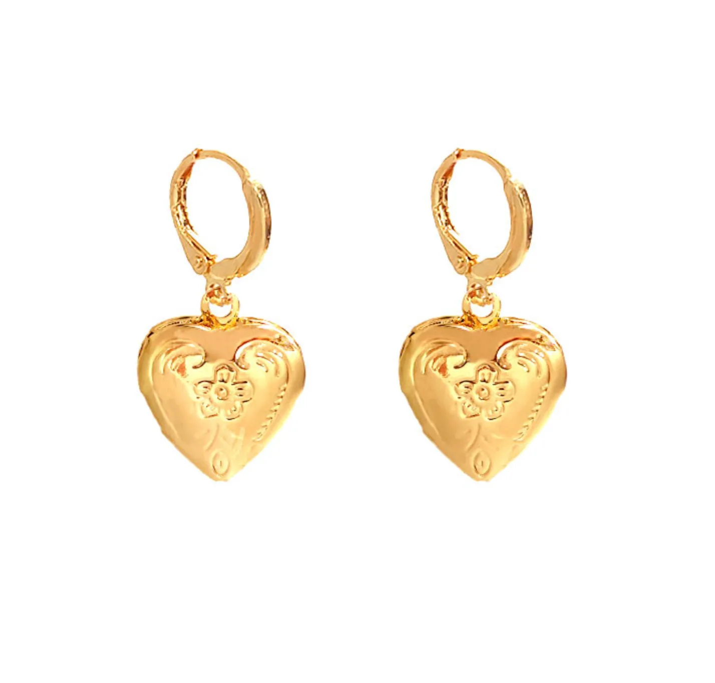 Gold Heart Locket Huggies Hoop Earrings