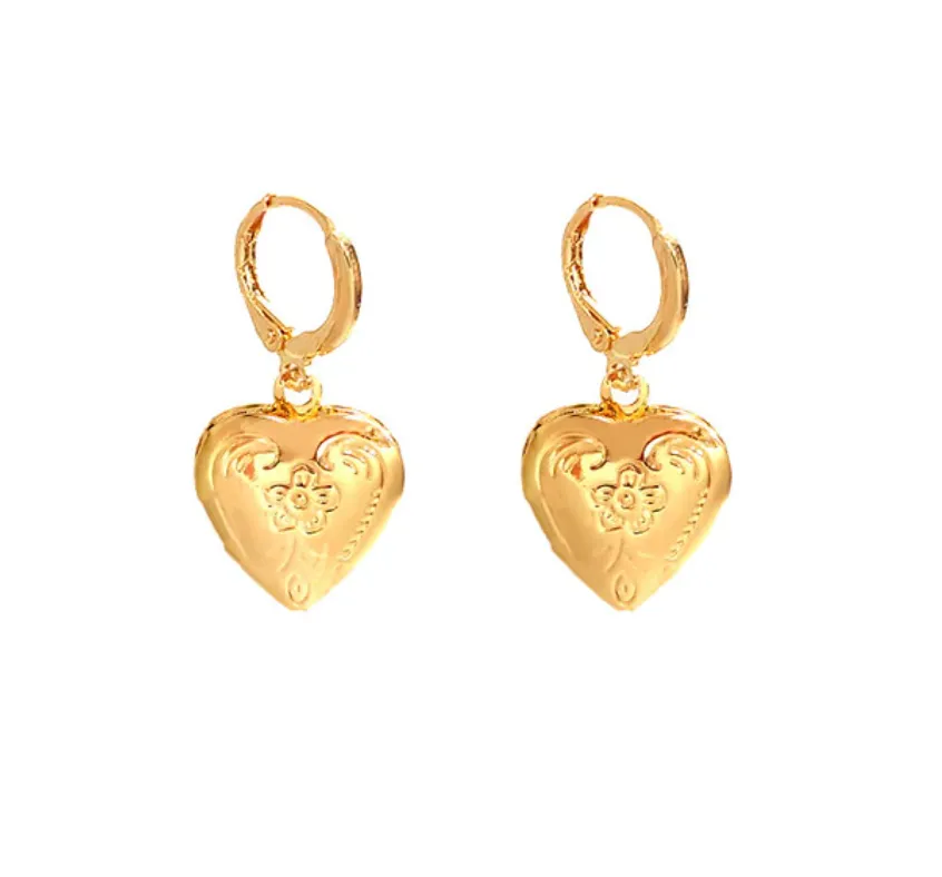 Gold Heart Locket Huggies Hoop Earrings