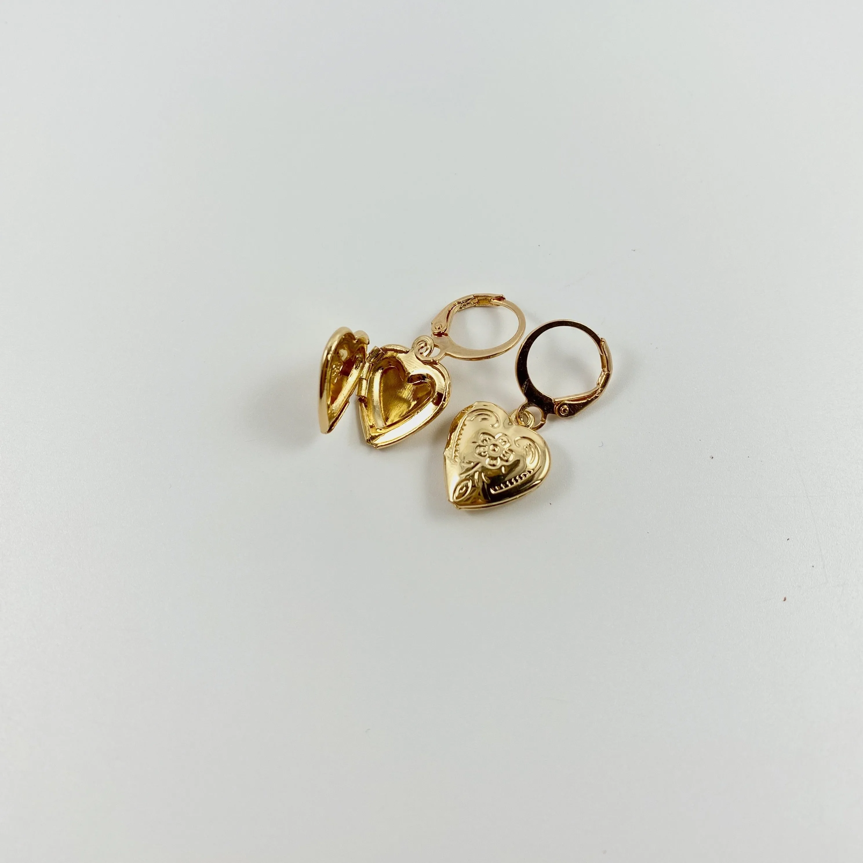 Gold Heart Locket Huggies Hoop Earrings