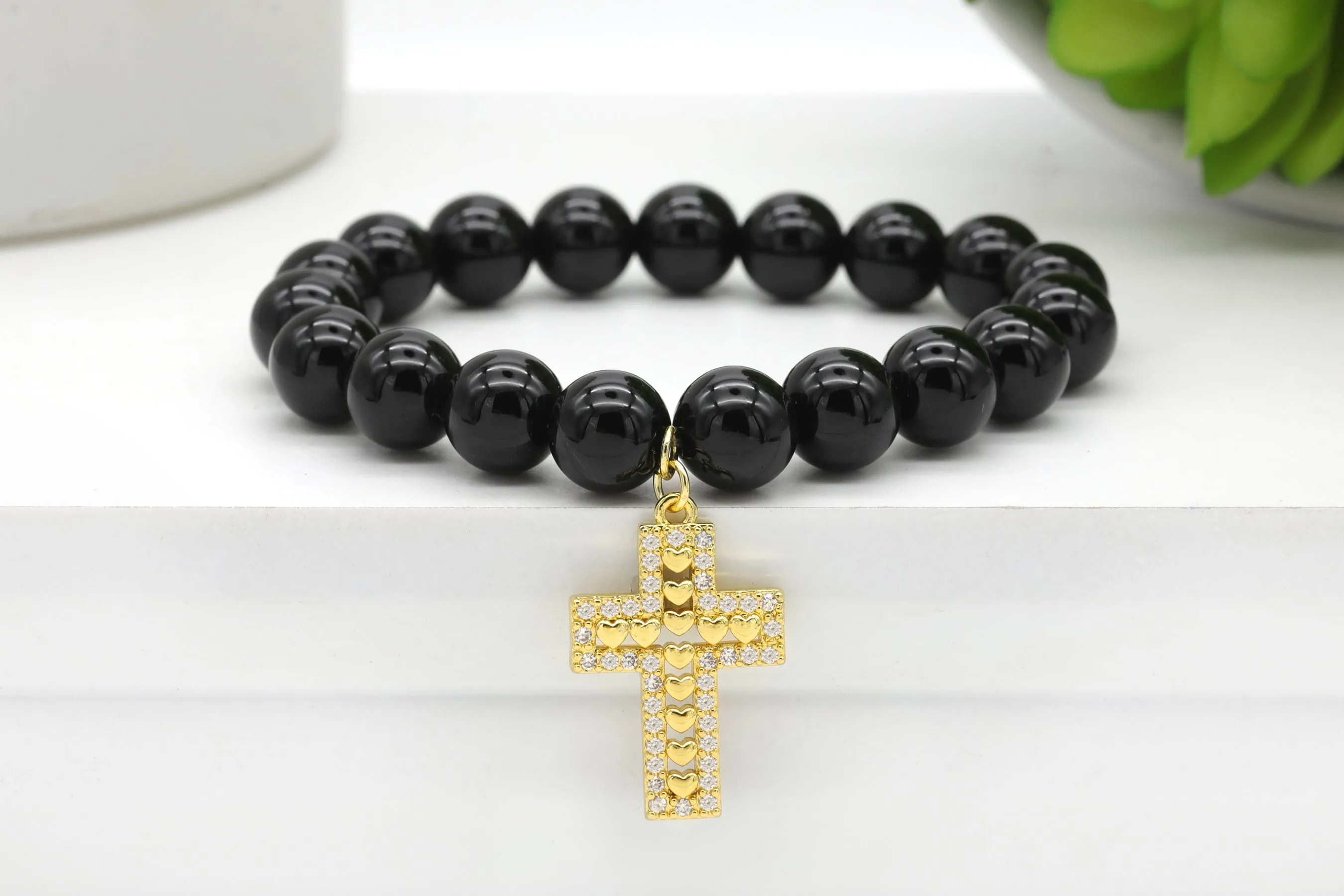 Gold Pave Beaded Cross Charm