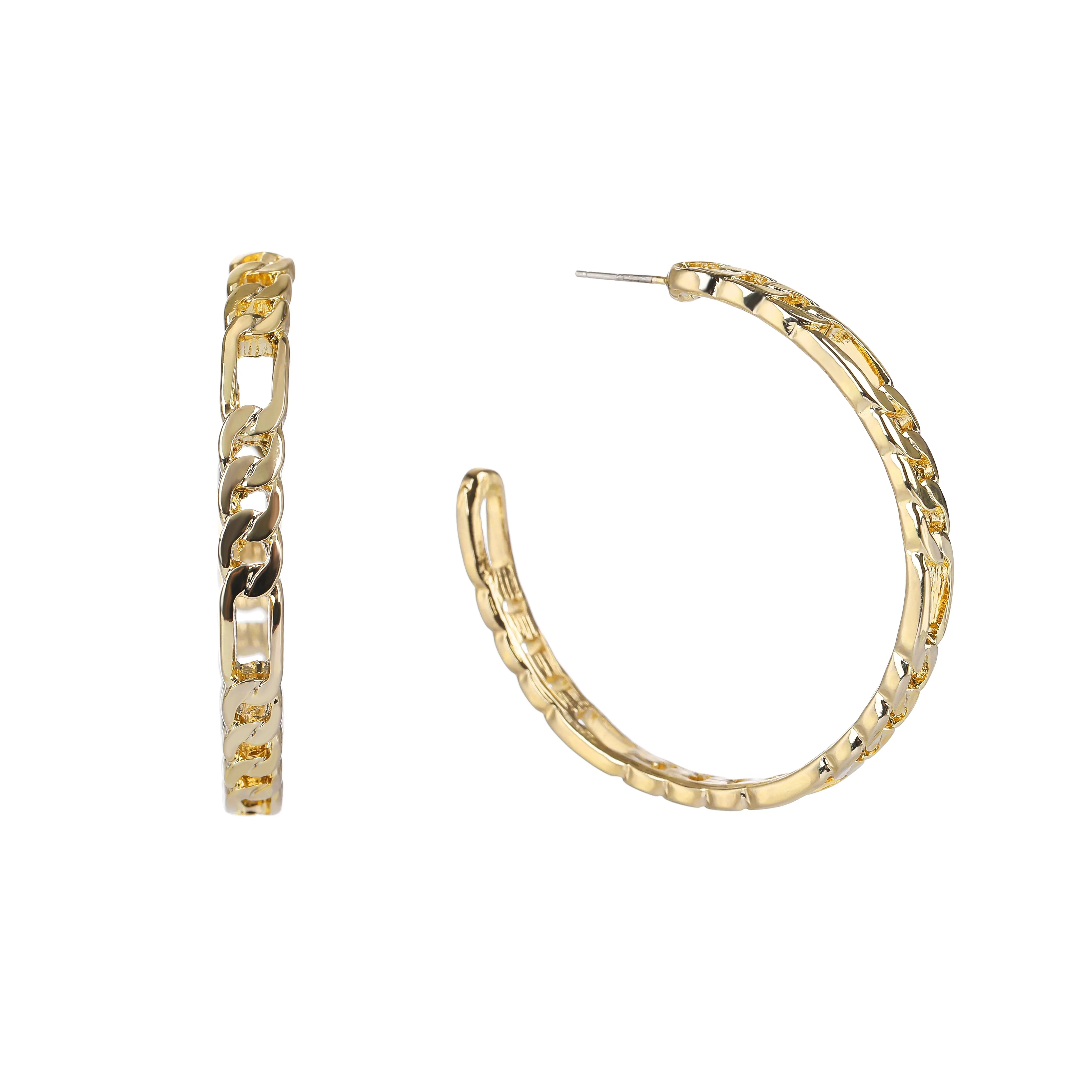 Gold Plated 5mm Figaro Link High Polish Hoop Earring