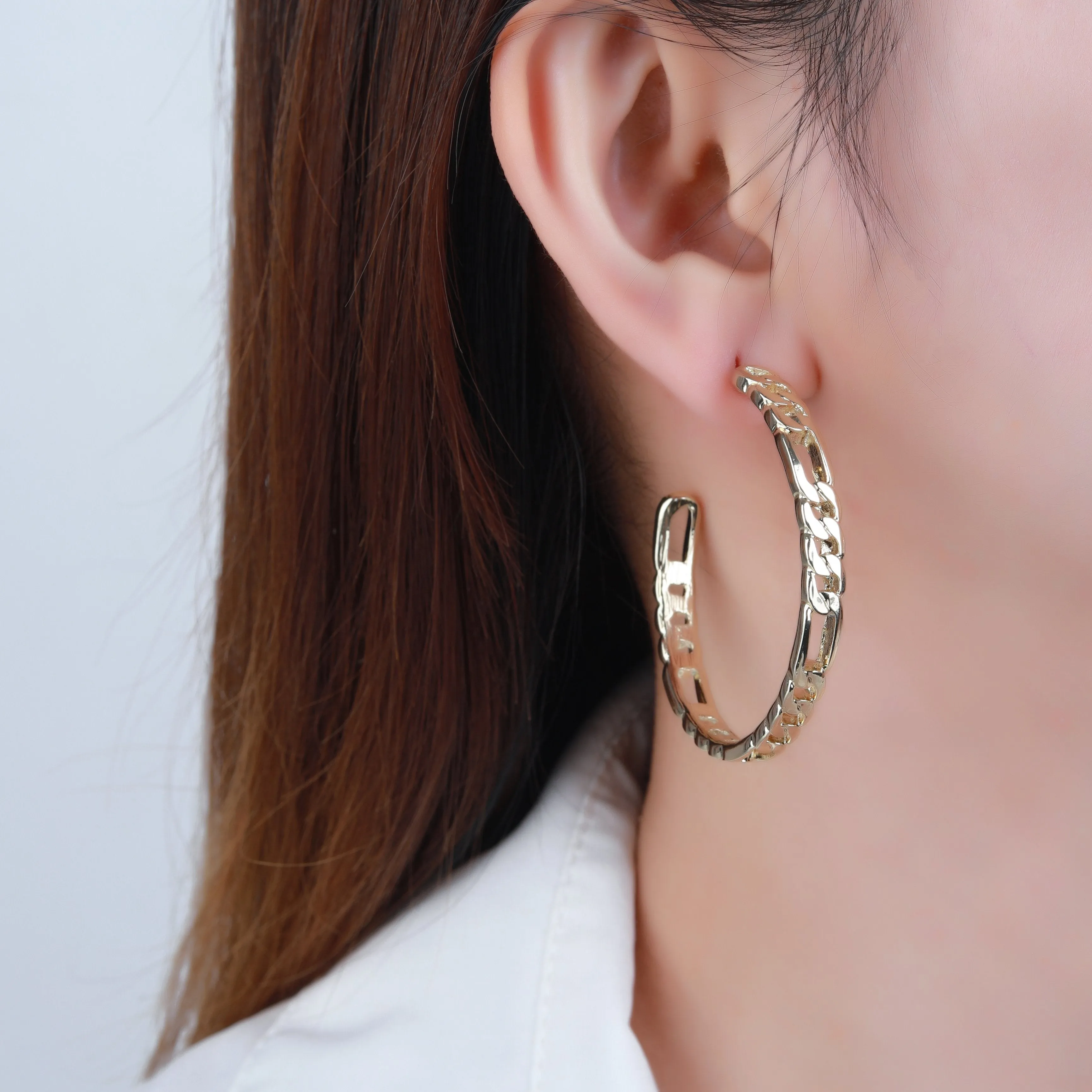 Gold Plated 5mm Figaro Link High Polish Hoop Earring