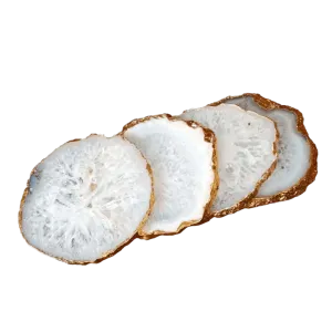 Gold Trim White Agate Crystal Geode Gemstone Coasters - Set of 4