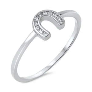 Good Luck U Horseshoe Clear CZ Love Ring .925 Sterling Silver Band Sizes 4-10