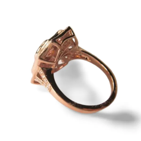 Gorgeous Art Deco 14K Pink Rose Gold Pink Tourmaline Hand Cut Pink Sapphire Diamond Ring Band