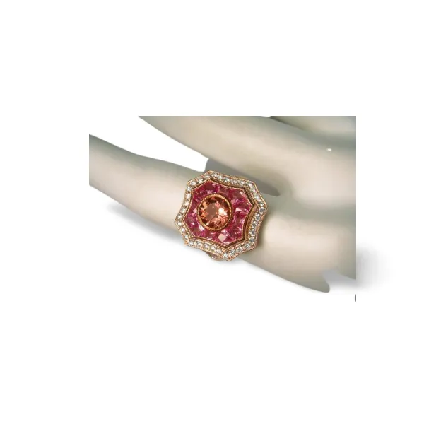 Gorgeous Art Deco 14K Pink Rose Gold Pink Tourmaline Hand Cut Pink Sapphire Diamond Ring Band