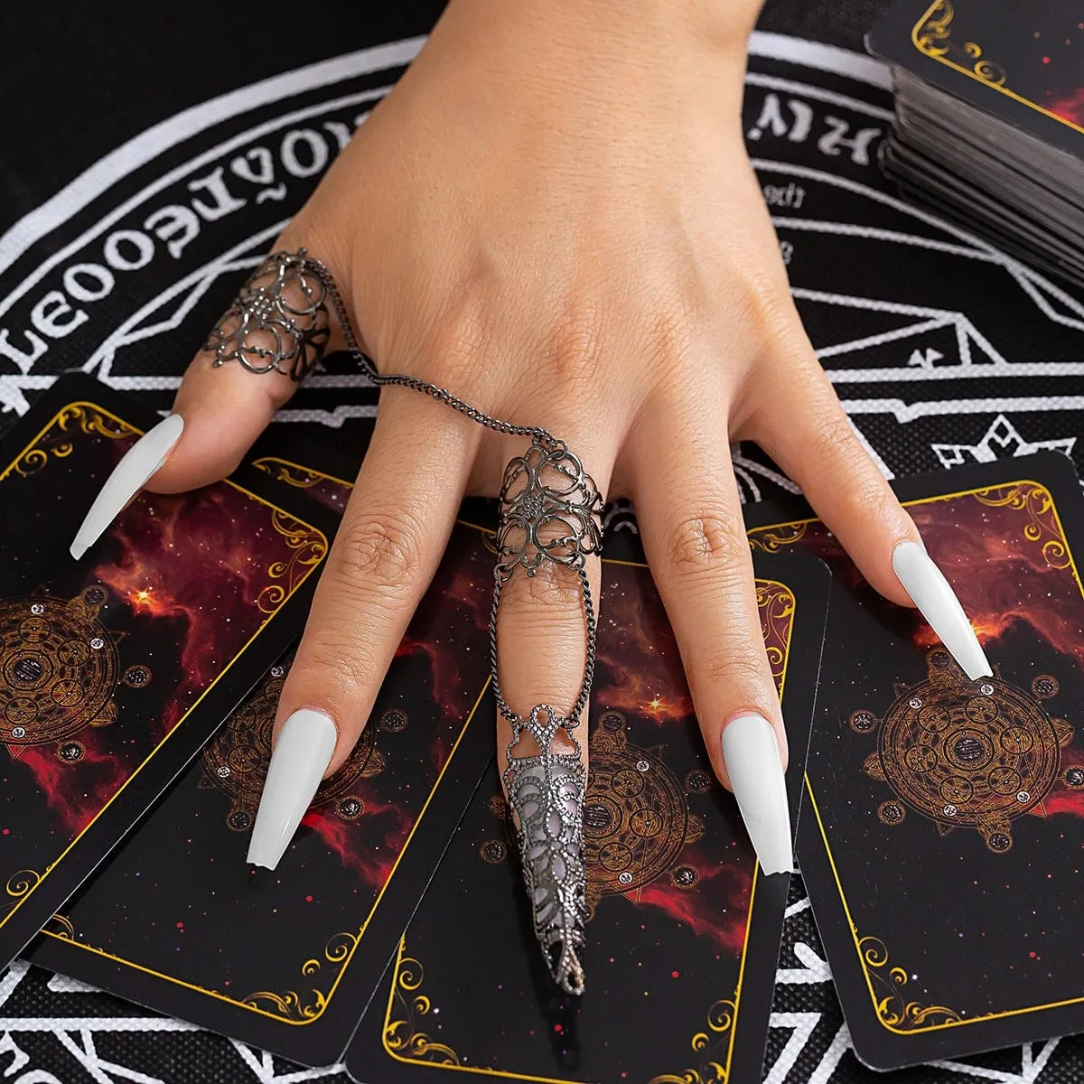 Gothic Dark Nail Fingers Hand Armor Nails Claws Finger Chain Rings