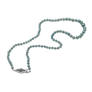 Graduated Art Deco Blue Japanese Akoya Cultured Pearl Necklace- Sterling Silver 18 Inch