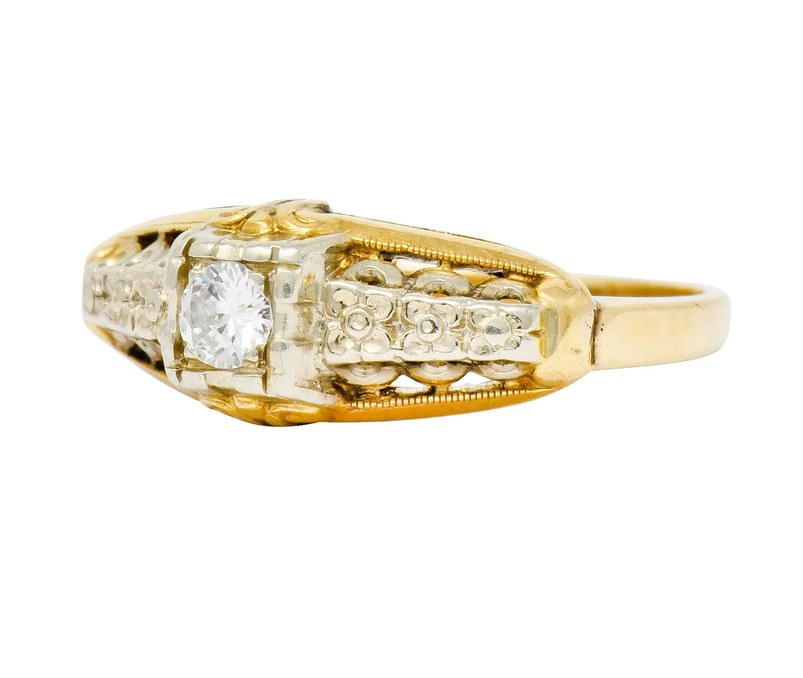 Granat Brothers Diamond 14 Karat Two-Tone Gold Orange Blossom Engagement Ring