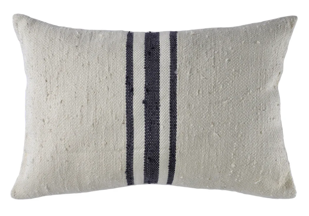 Grey Central Stripes - Raw Silk Pillow