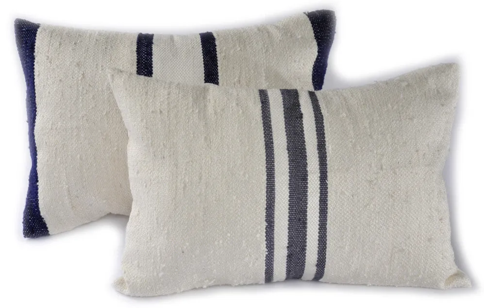 Grey Central Stripes - Raw Silk Pillow
