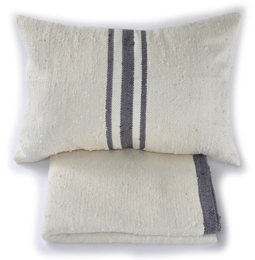 Grey Central Stripes - Raw Silk Pillow