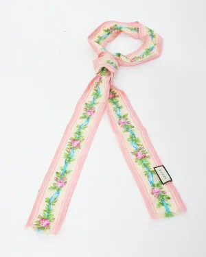 Gucci Pink Blue & Green Floral Silk Neck Scarf
