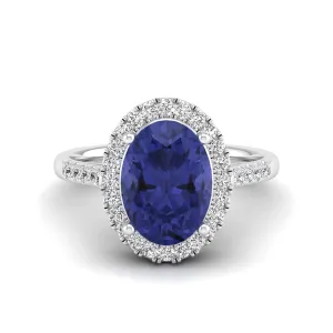 Halo Oval Tanzanite and Diamond Ring