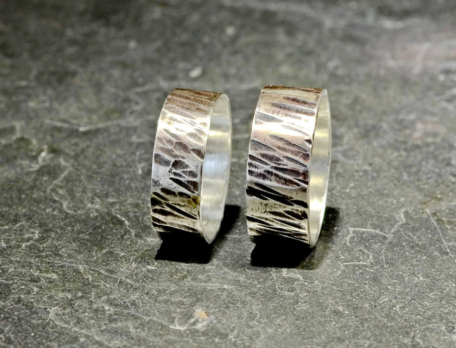 Hammered Sterling Silver Ring Bands as a Set