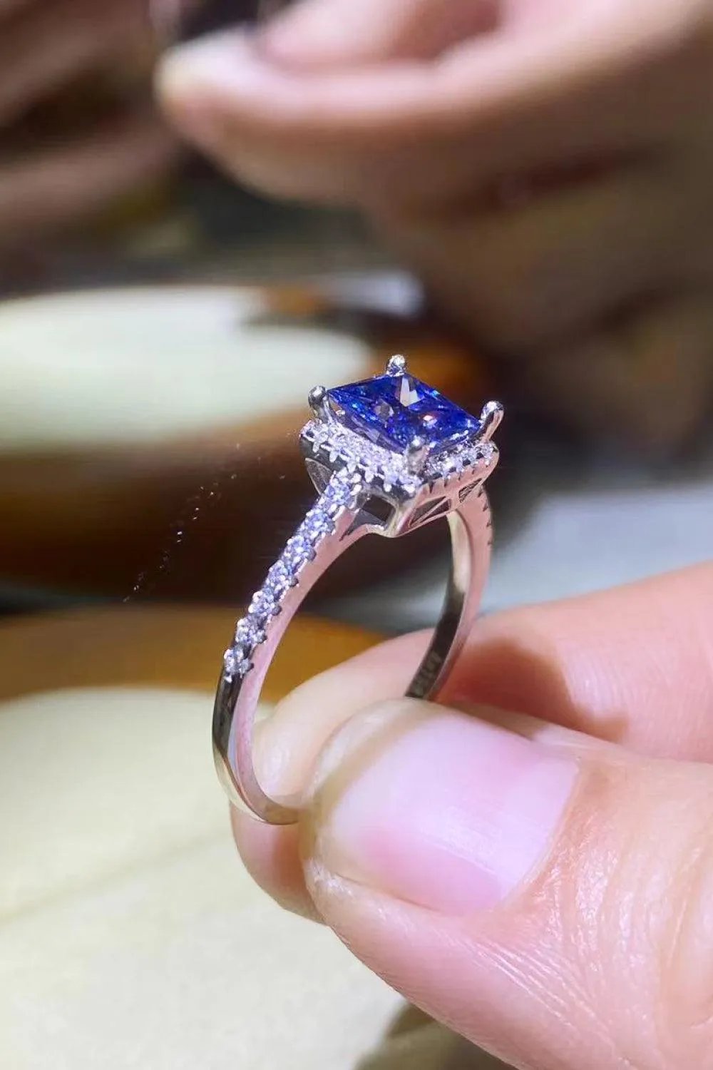 Hazel Blues® | 1 Carat Moissanite 925 Sterling Silver Square Ring