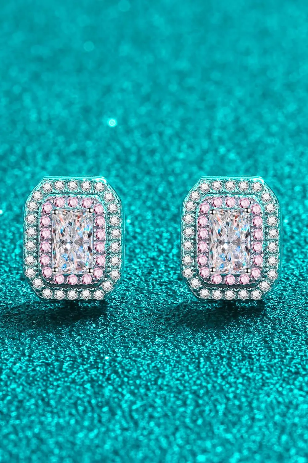 Hazel Blues® | 1 Carat Moissanite and Zircon Contrast Geometric Stud Earrings