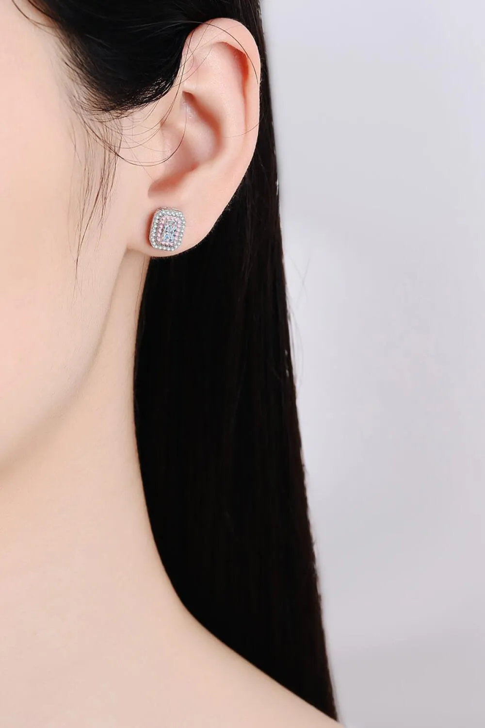 Hazel Blues® | 1 Carat Moissanite and Zircon Contrast Geometric Stud Earrings
