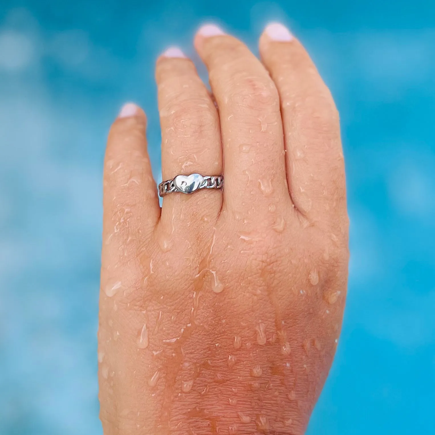 Heart Chain Pattern Silver Ring