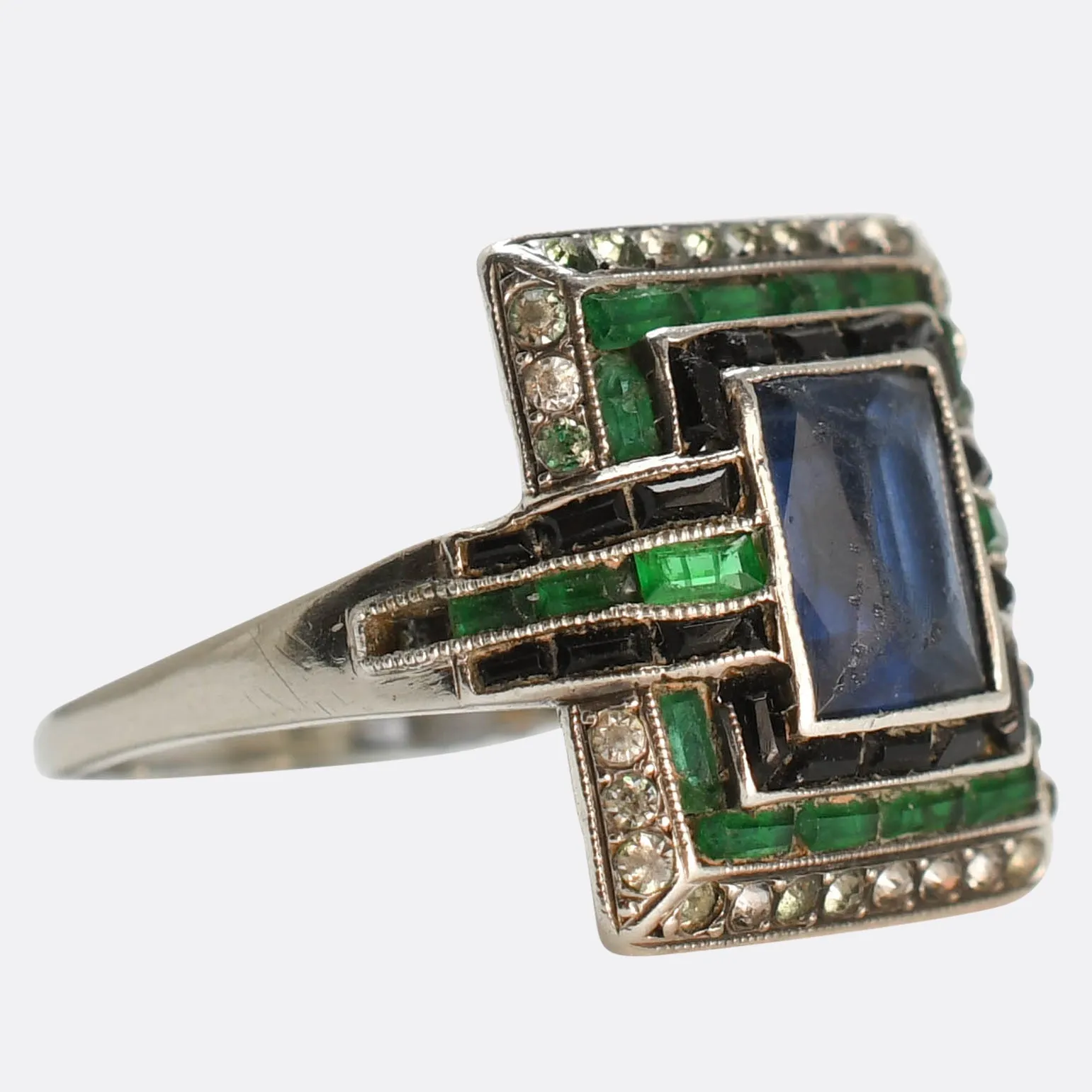 High Art Deco Paste Gemstone Cluster Ring