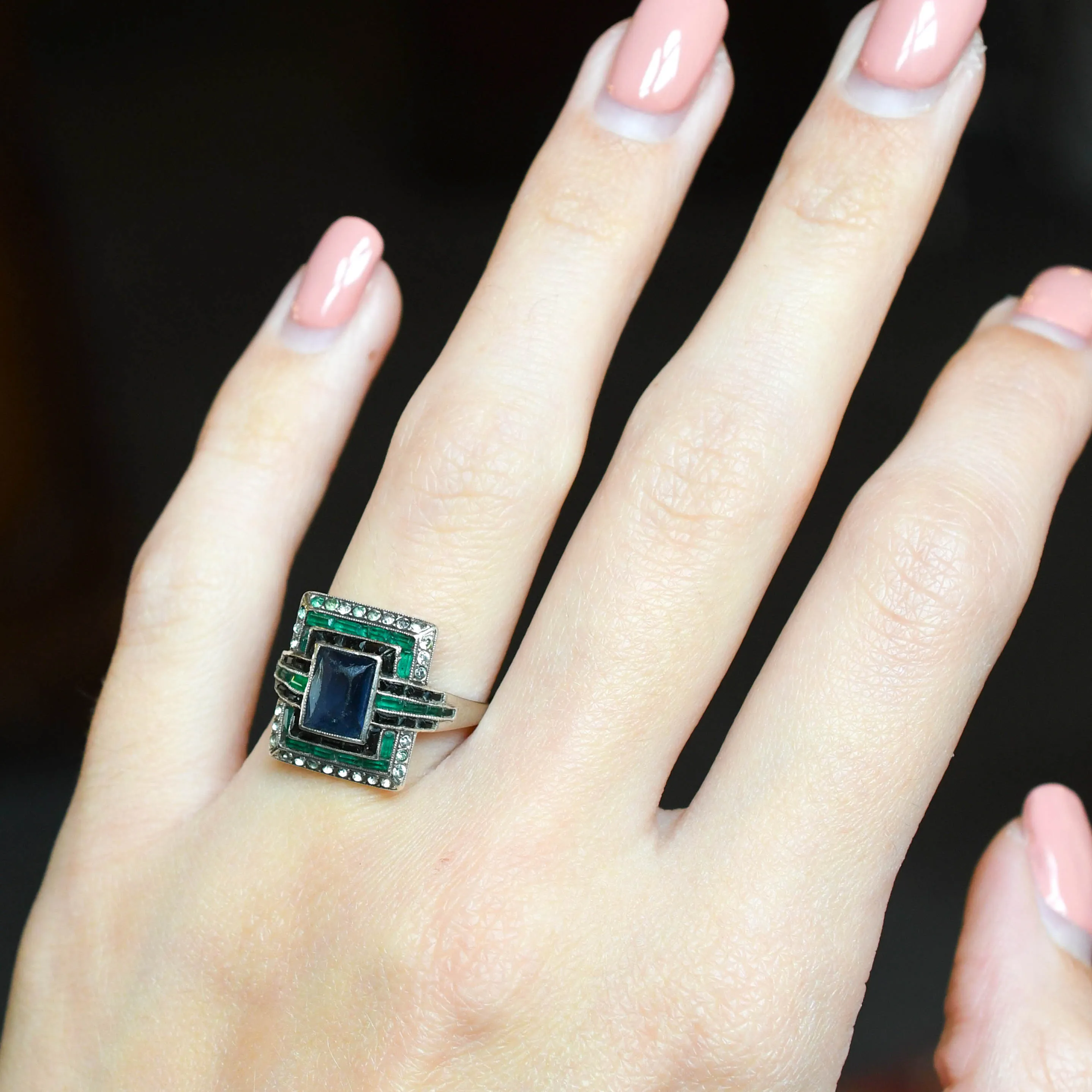 High Art Deco Paste Gemstone Cluster Ring
