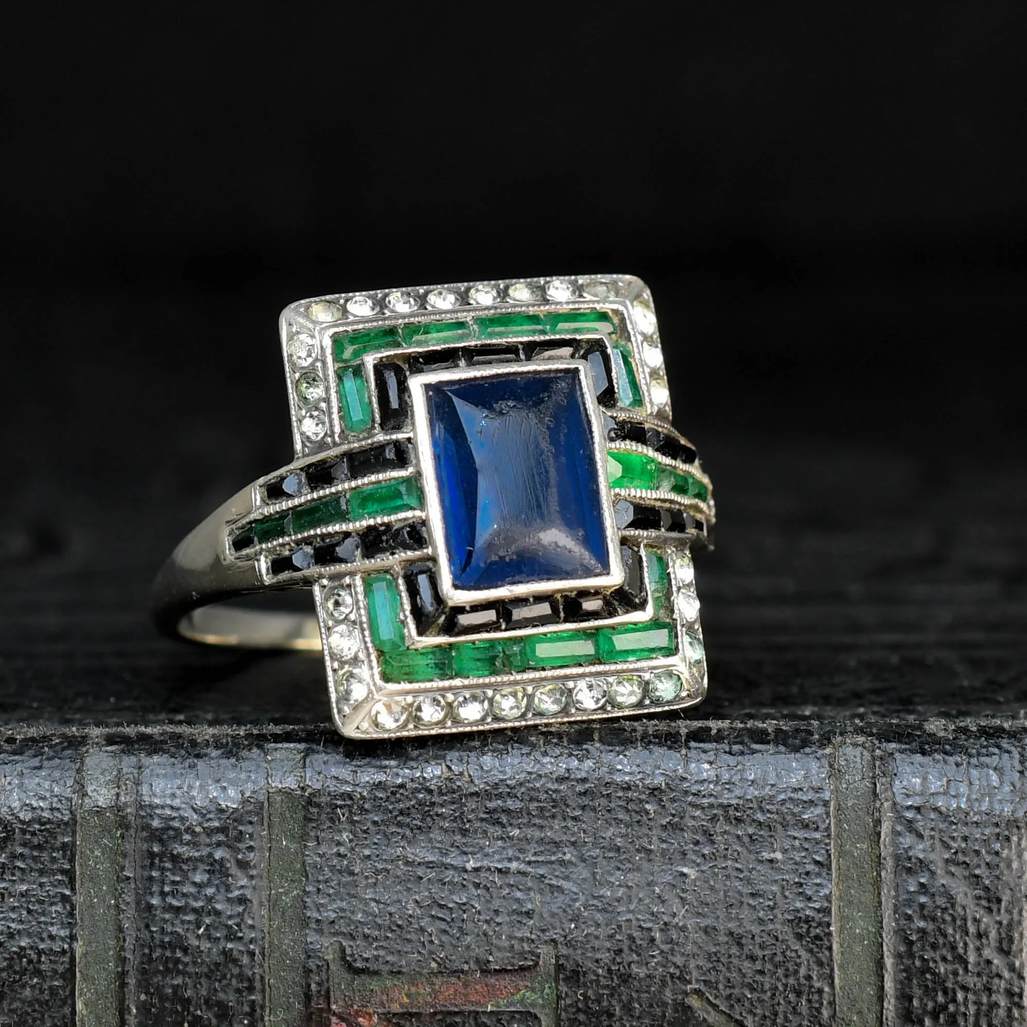 High Art Deco Paste Gemstone Cluster Ring