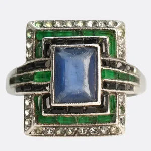 High Art Deco Paste Gemstone Cluster Ring