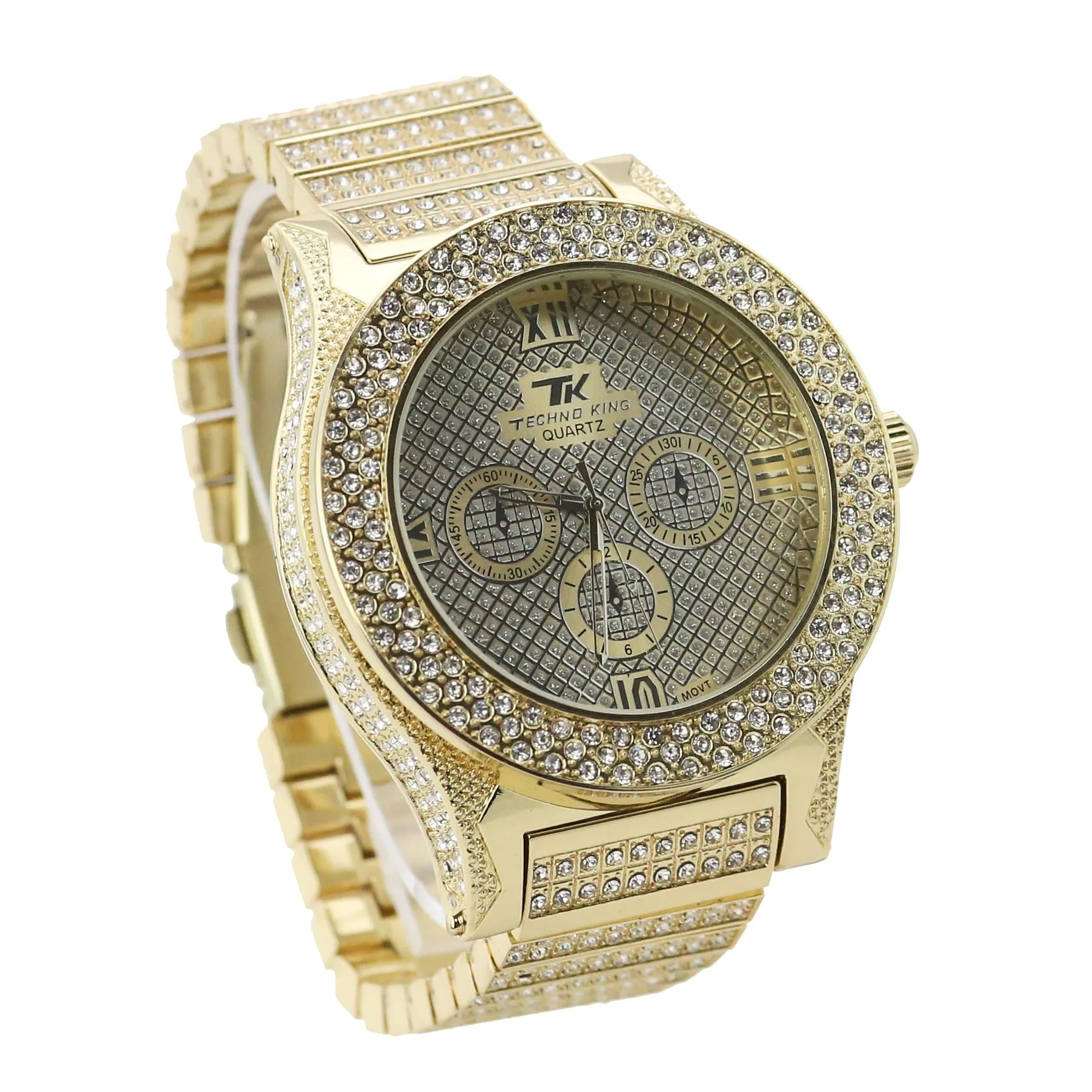 HIP HOP RAONHAZAE LUXURY GOLD FINISHED LAB DIAMOND WATCH X1