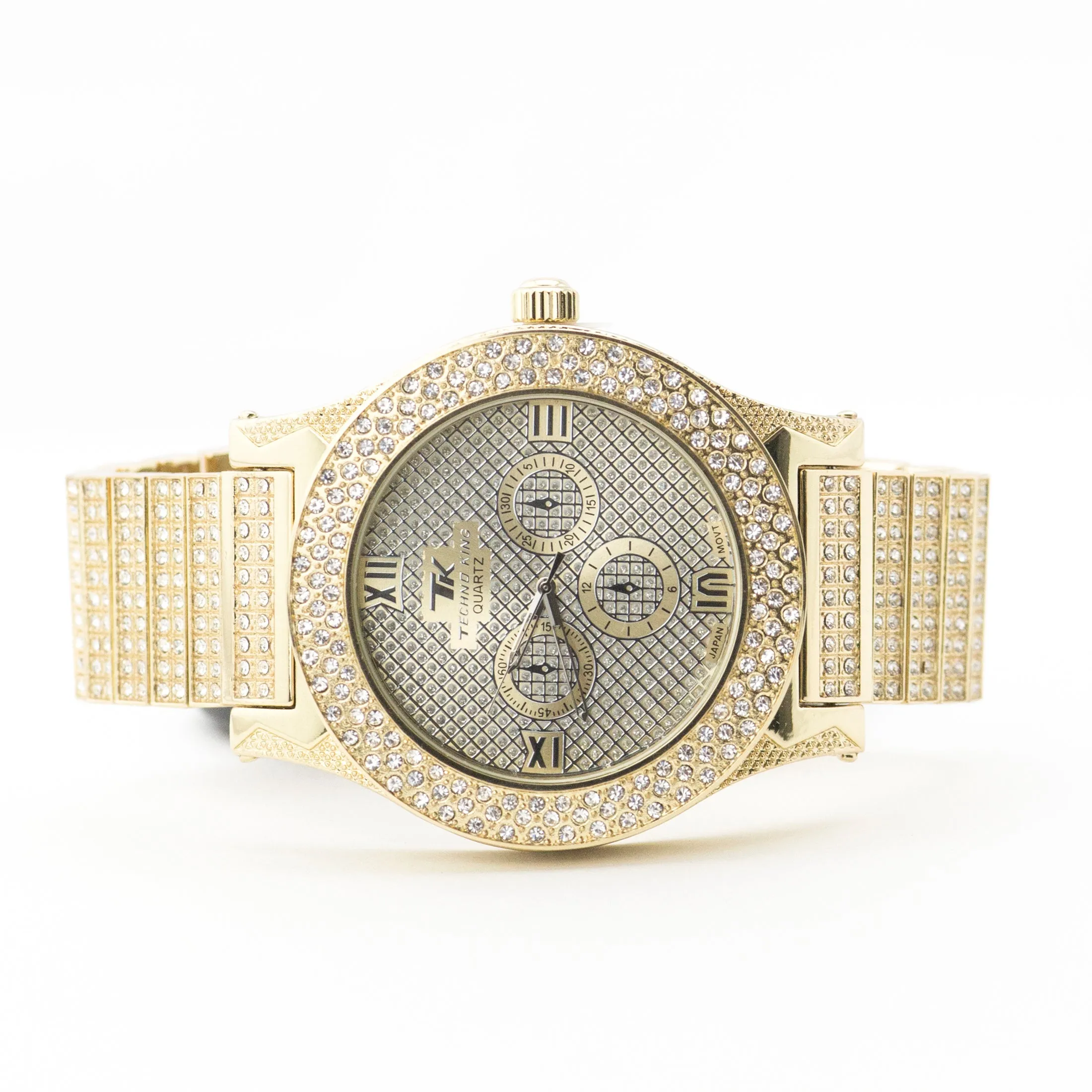 HIP HOP RAONHAZAE LUXURY GOLD FINISHED LAB DIAMOND WATCH X1