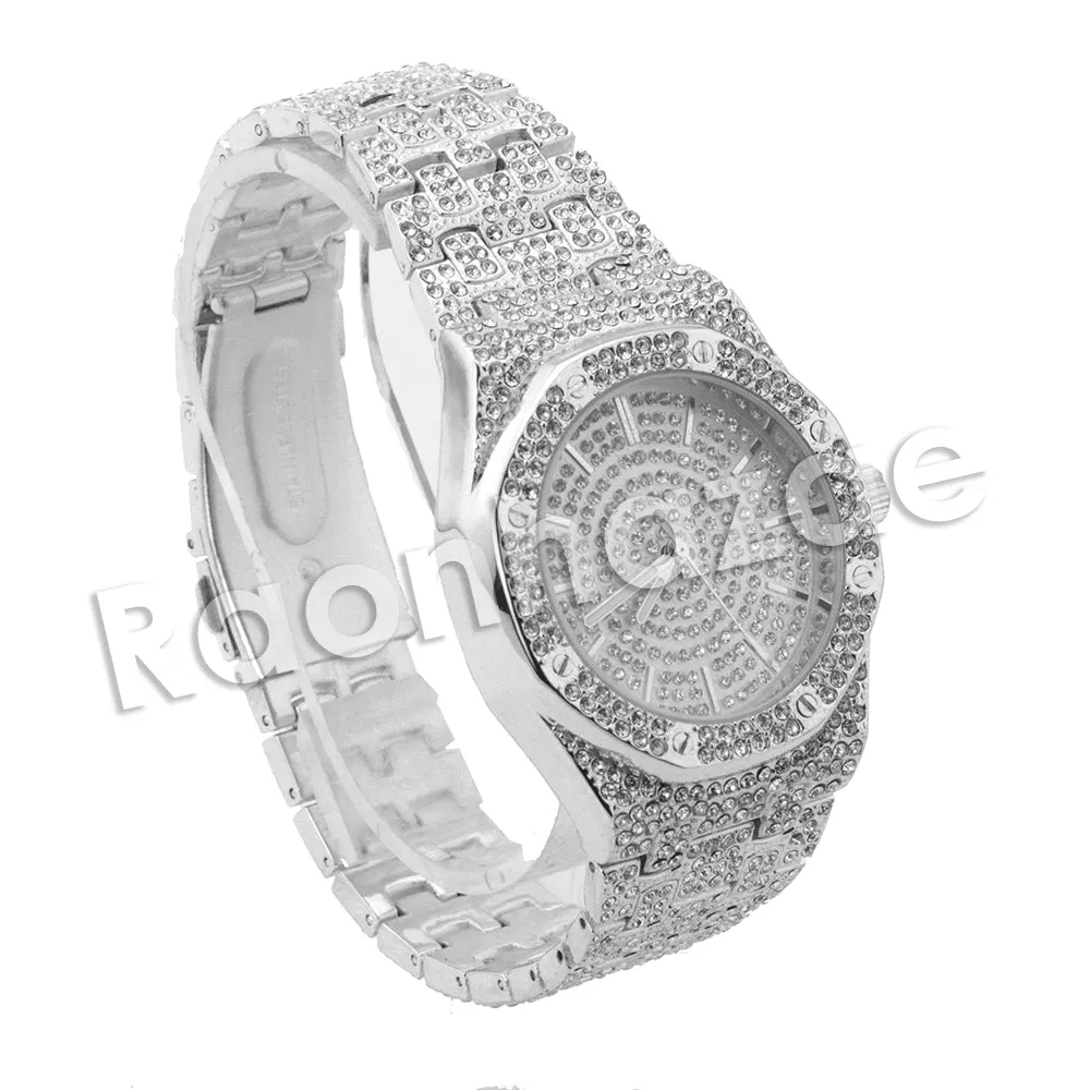 HIP HOP RAONHAZAE LUXURY SILVER FINISHED LAB DIAMOND WATCH