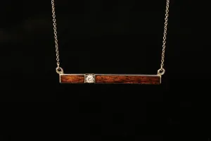 Horizontal Gold Bar Pendant with Hawaiian Koa Wood Inlay and Diamond Setting