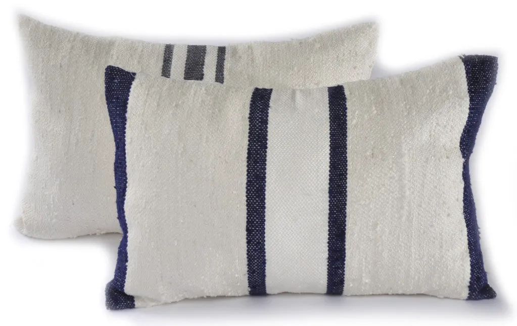 Indigo Stripes Raw Silk Lumbar Pillow