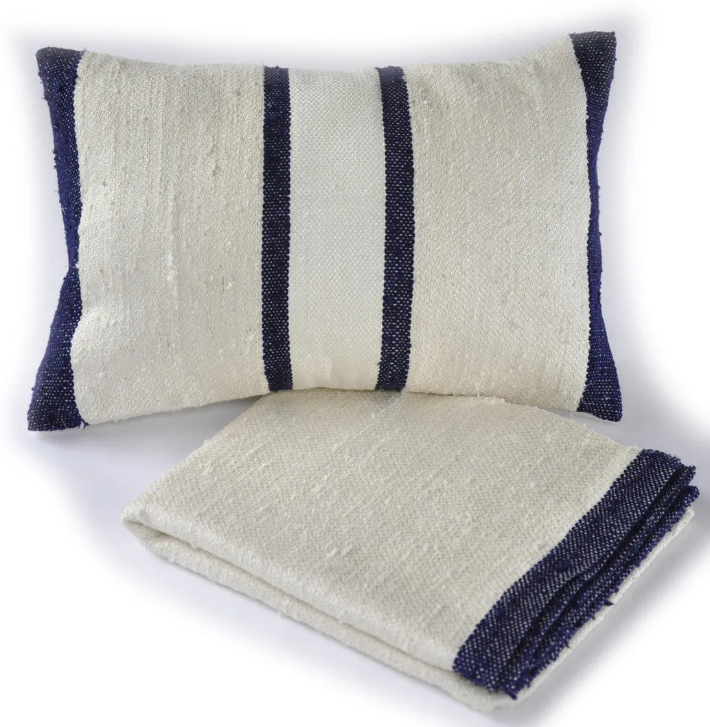Indigo Stripes Raw Silk Lumbar Pillow