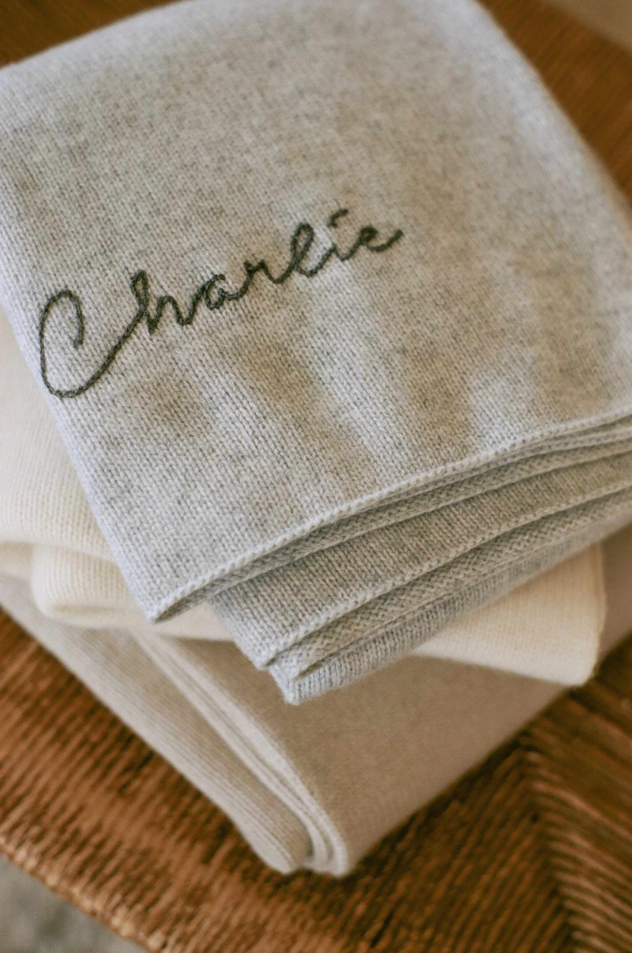 Italian Cashmere Jersey Knit Baby / Travel Blanket - Cloud