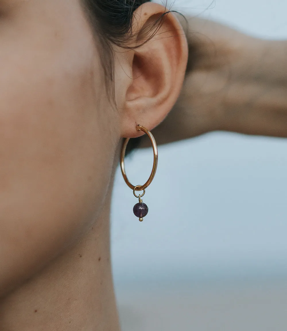 Jambumani Amethyst Mini Gold Hoop Earrings Set of 2