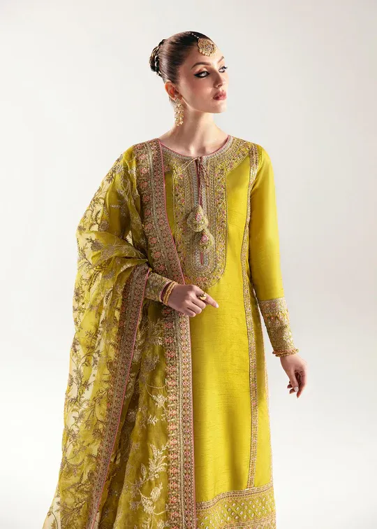 Kanwal Malik Luxury Raw Silk Hand Made Wedding Collection MAHPARA 03 Yellow
