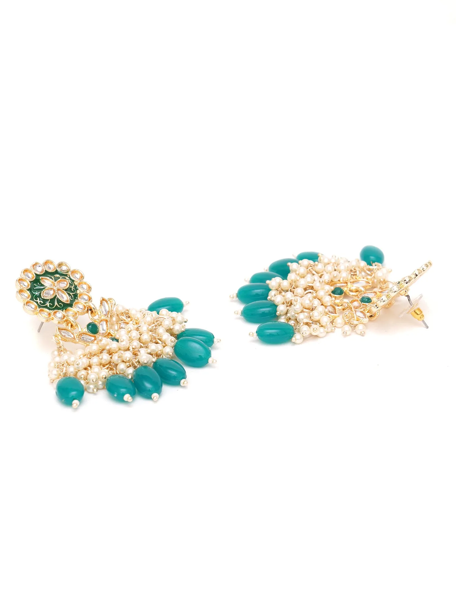 Karatcart Gold Plated Kundan Studded Green Meena and Tumble Dangler Earrings for Women