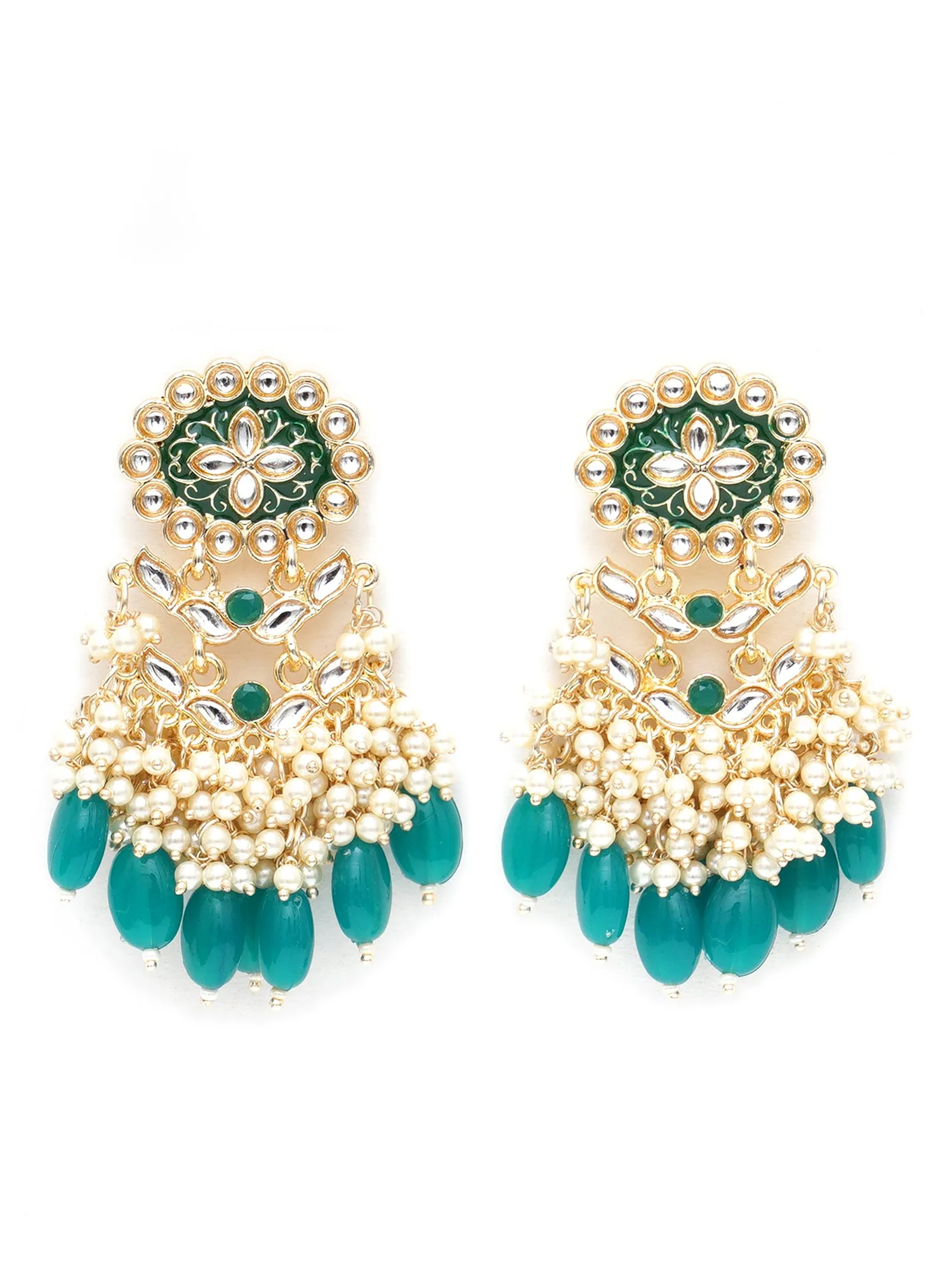 Karatcart Gold Plated Kundan Studded Green Meena and Tumble Dangler Earrings for Women