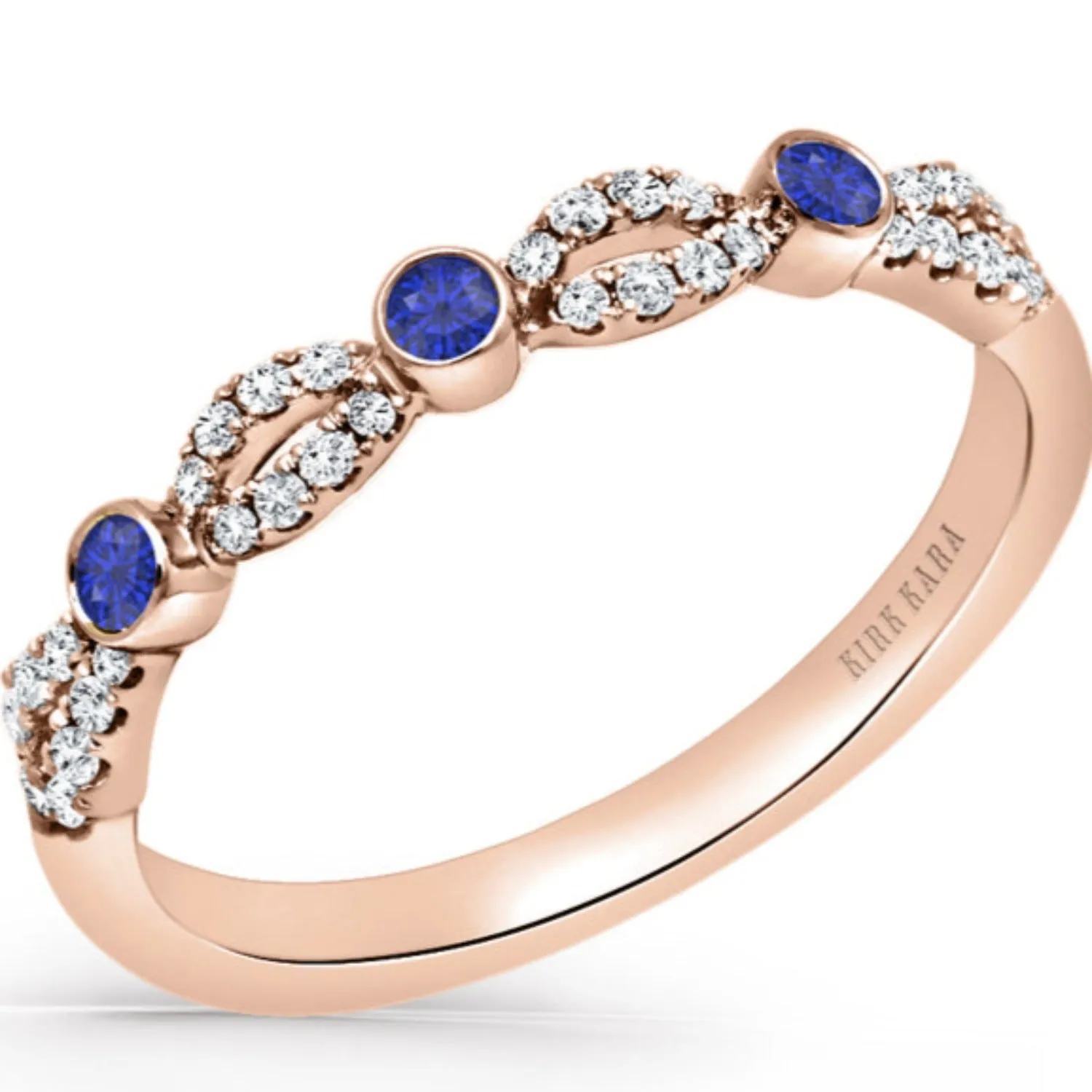 Kirk Kara "Lori" Art Deco Style Blue Sapphire Bezel Set Wedding Band