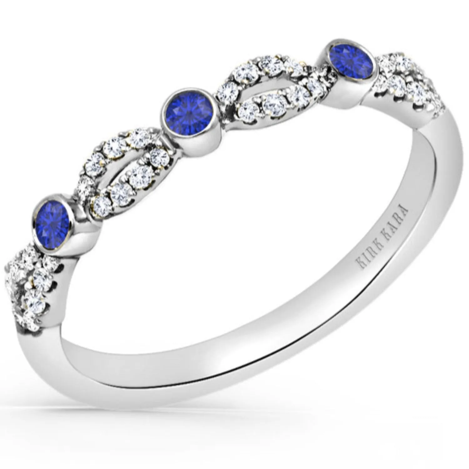 Kirk Kara "Lori" Art Deco Style Blue Sapphire Bezel Set Wedding Band