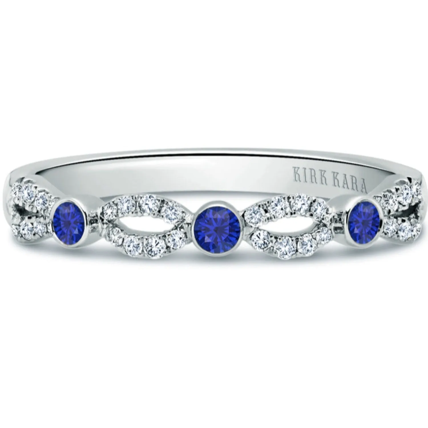Kirk Kara "Lori" Art Deco Style Blue Sapphire Bezel Set Wedding Band
