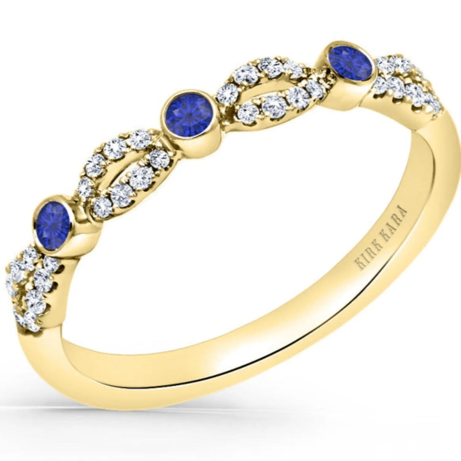 Kirk Kara "Lori" Art Deco Style Blue Sapphire Bezel Set Wedding Band